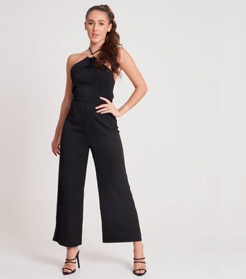 black satin halter jumpsuit