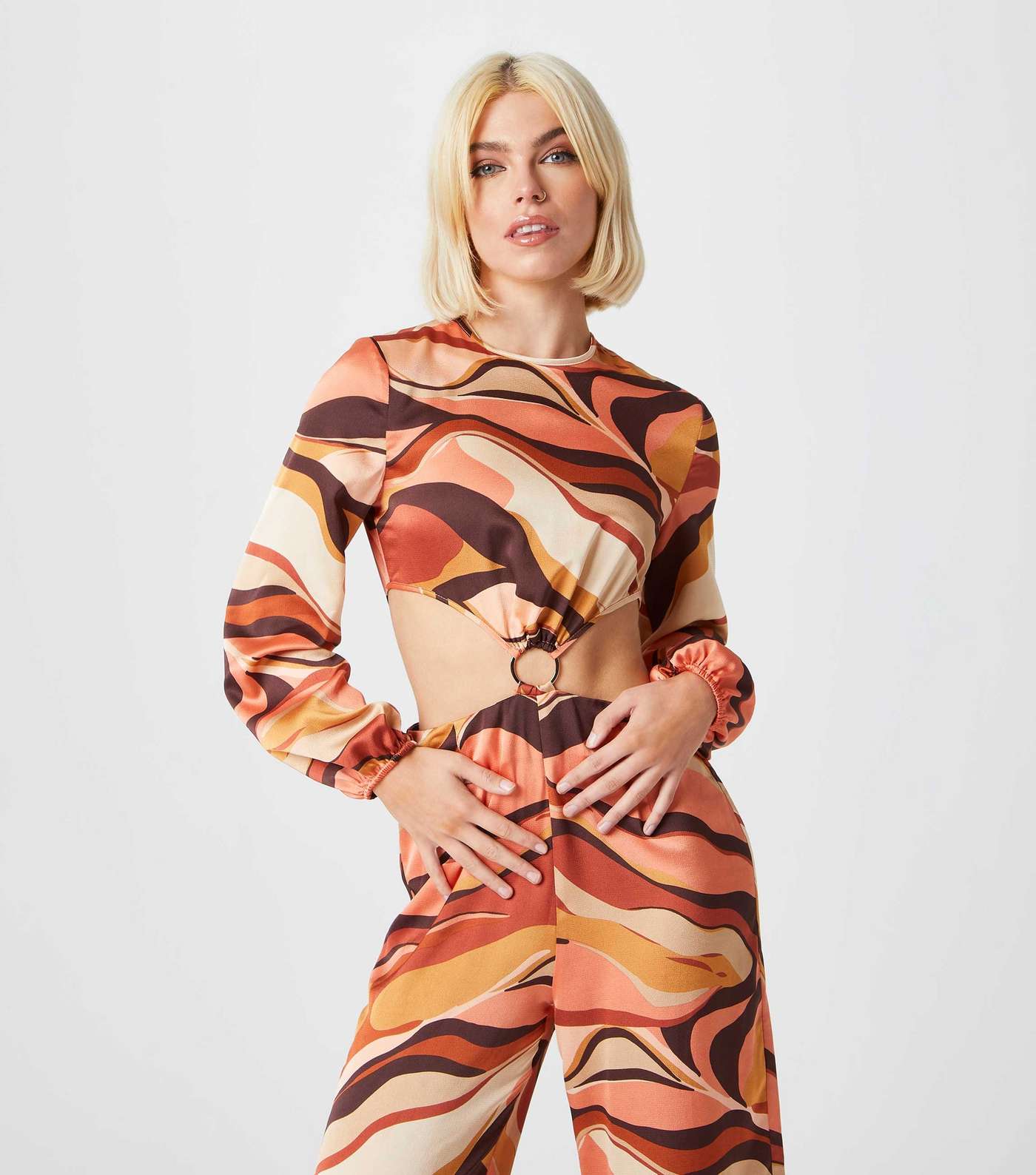 Urban Bliss Multicoloured Swirl Satin Cut Out Jumpsuit Image 3