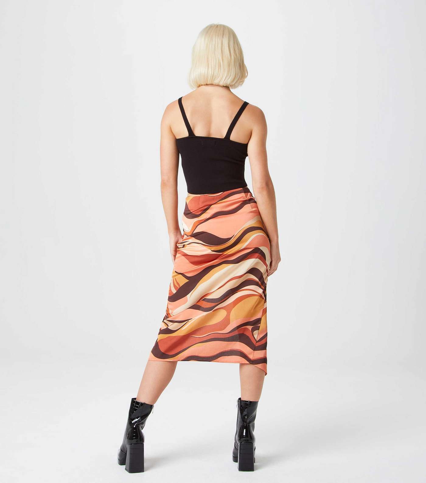 Urban Bliss Multicoloured Swirl Satin Knot Midi Skirt Image 3