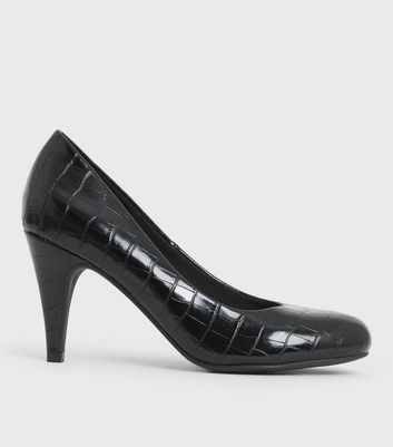 Click to view product details and reviews for Black Faux Croc Stiletto Heel Court Shoes New Look Vegan.