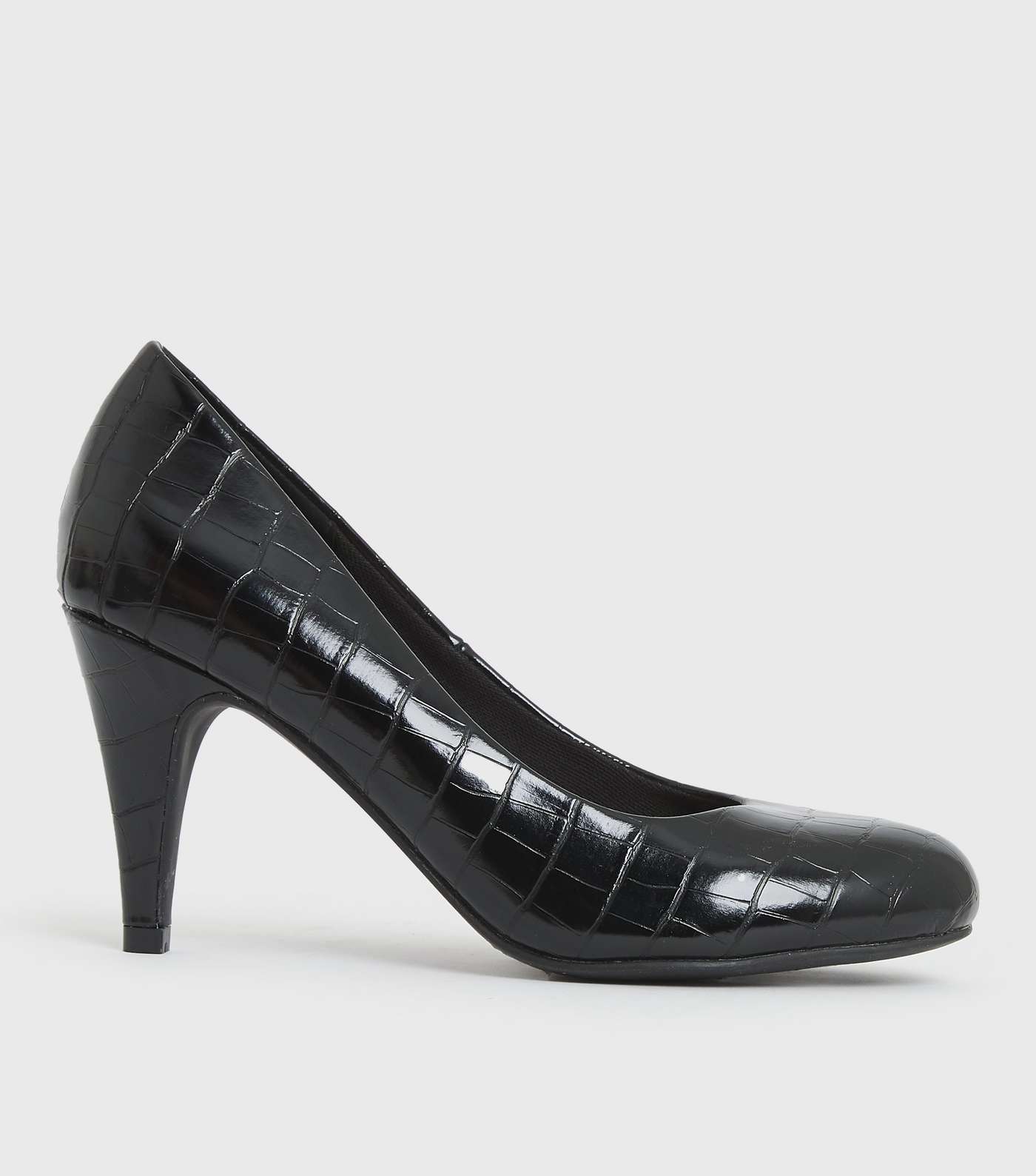 Black Faux Croc Stiletto Heel Court Shoes