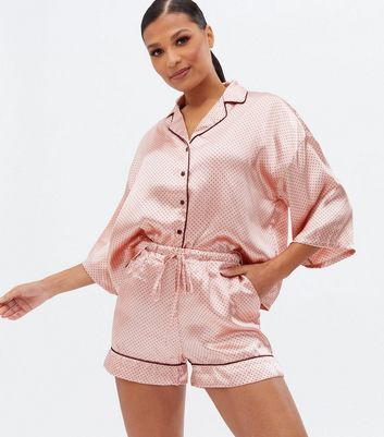 Pink satin discount short pyjama set