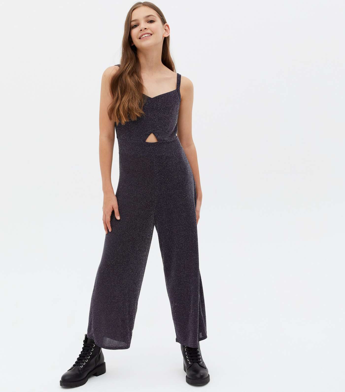 Girls Silver Glitter Cut Out Jumpsuit Image 2