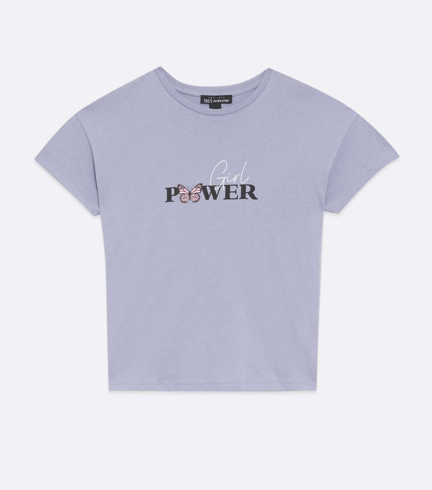 Girls Blue Girl Power Butterfly Logo T-Shirt Image 4