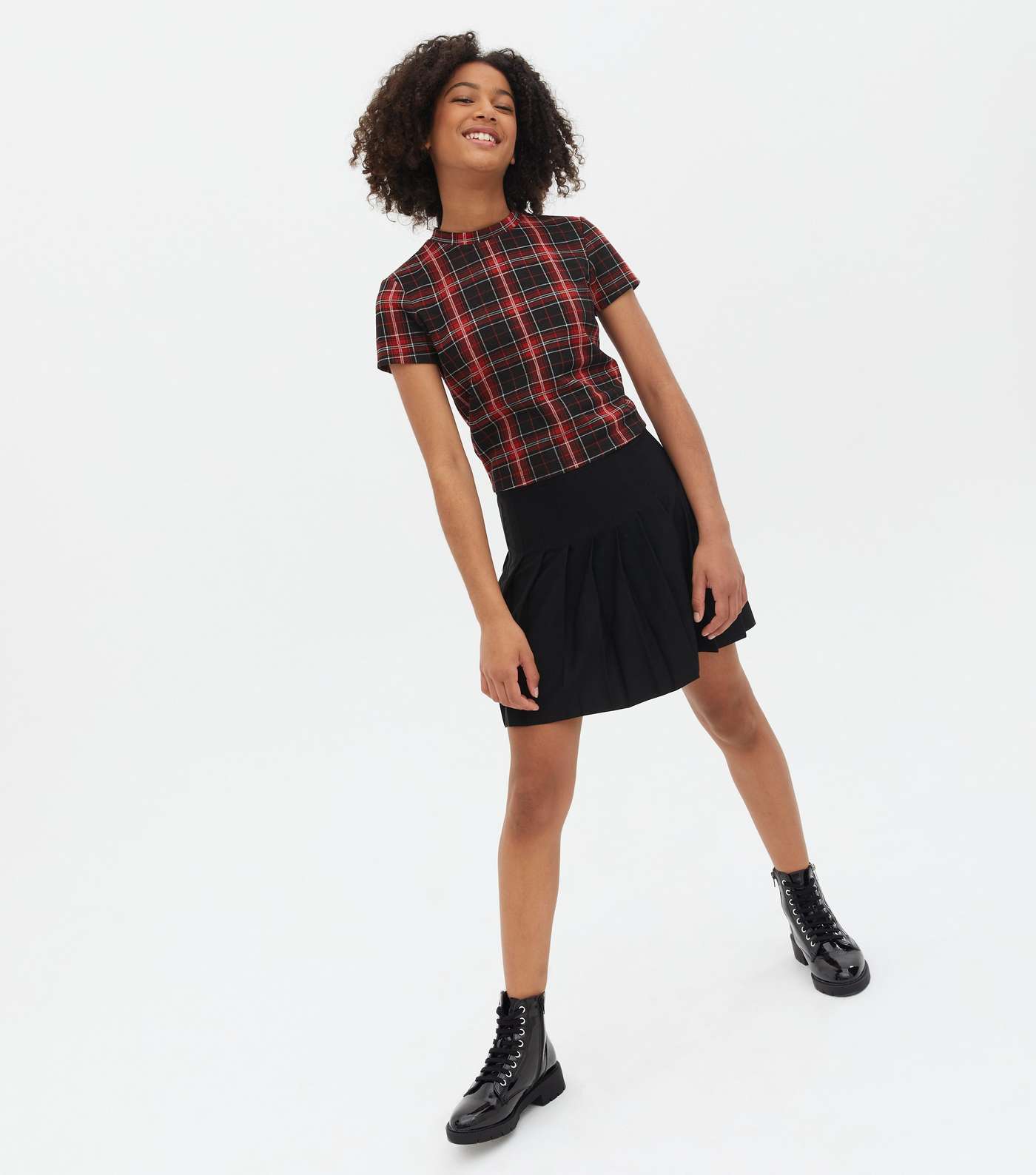 Girls Red Check Short Sleeve Top