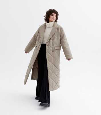 NA-KD Stone Quilted Double Breasted Long Coat
