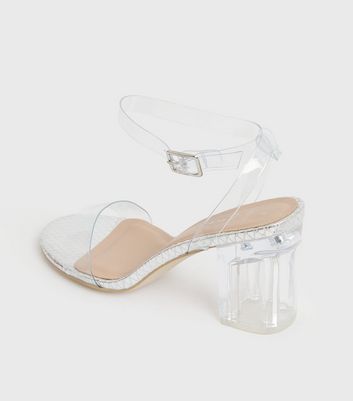 shop for Wide Fit Silver Metallic Clear Block Heel Sandals New Look Vegan at Shopo