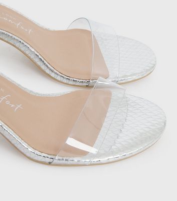 Wide Fit Silver Metallic Clear Block 