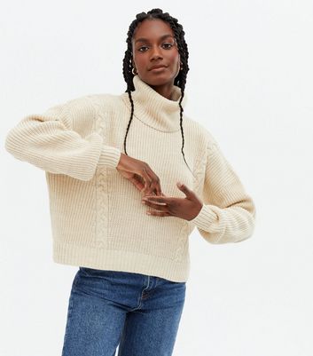 roll neck cable knit sweater