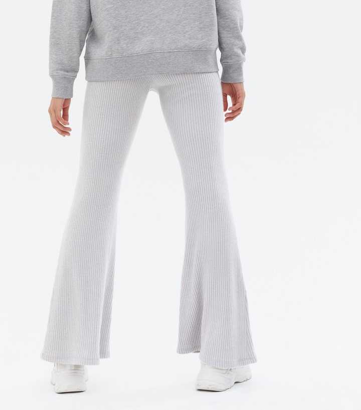 Topshop Ribbed Flared Pants in Gray