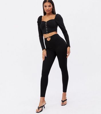 Black Ring Detail High Waist Leggings 