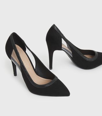 Black Suedette Cut Out Stiletto Heel 