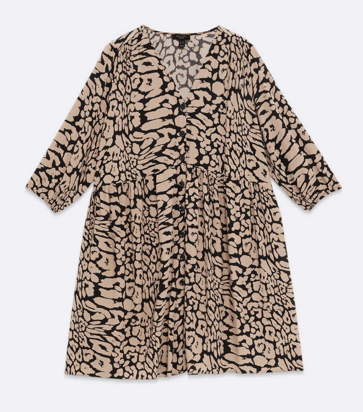 Curves Brown Animal Print Mini Oversized Smock Shirt Dress Image 5