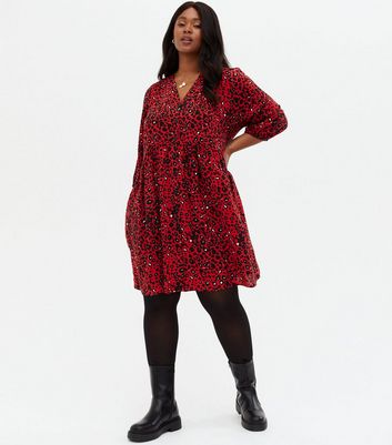 Red animal sale print shirt dress