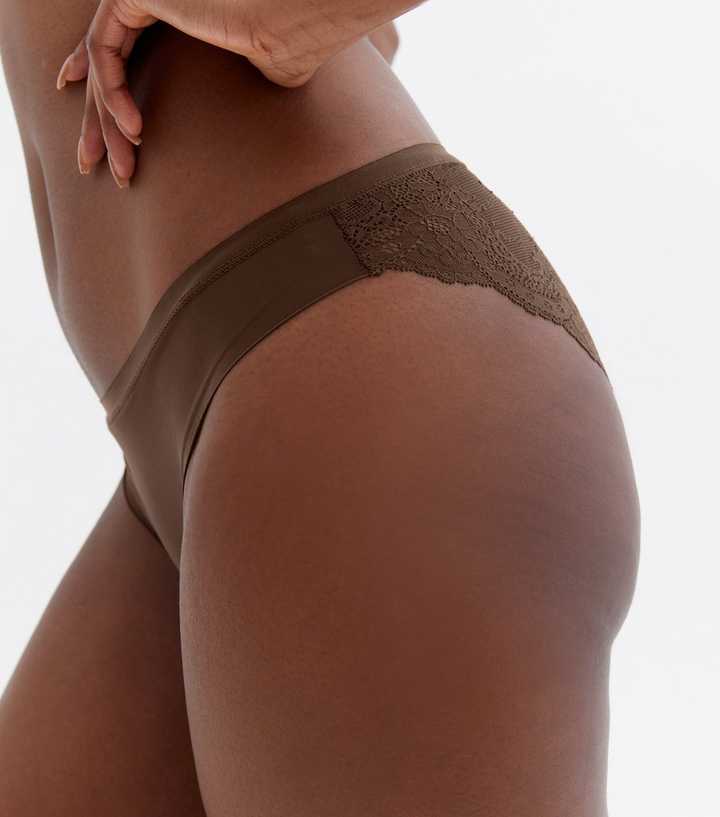 Nude Mocha Lace Back Seamless Brazilian Briefs