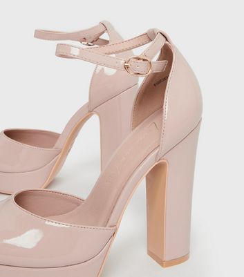 Light Pink Patent Leather Peep Toe Platform Heels