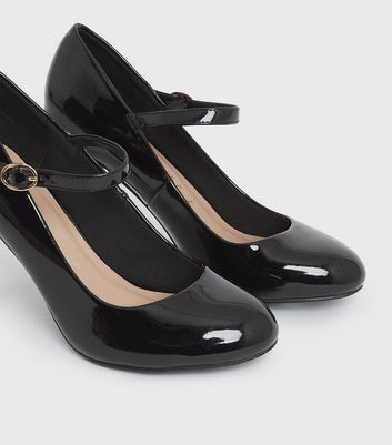 wide fit black patent heels