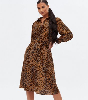 Brown Leopard Print Belted Midi Shirt Dress New Look