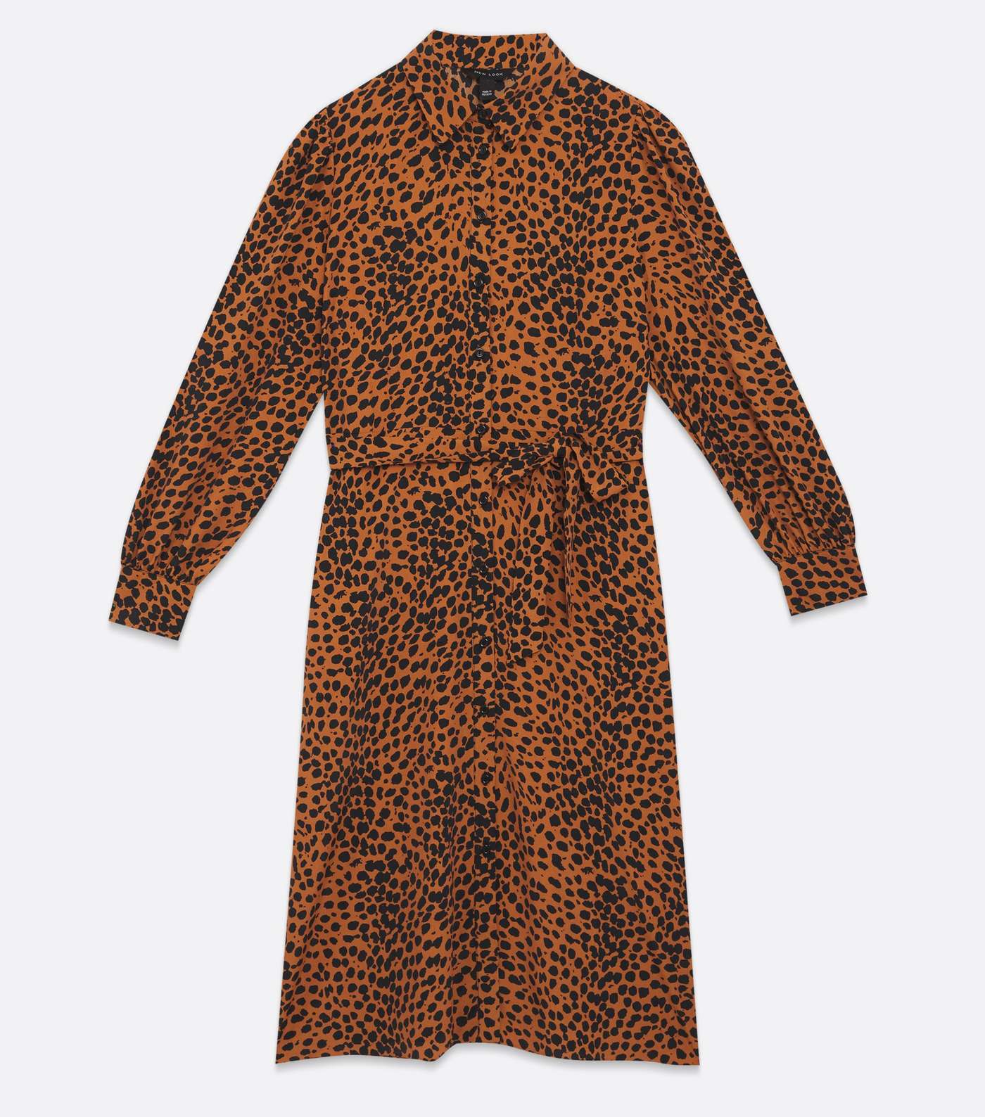 Brown Leopard Print Belted Midi Shirt Dress Image 5