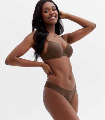 Nude Mocha Lace Back Seamless Thong