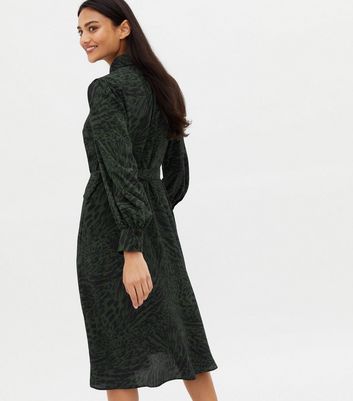 khaki animal print shirt dress