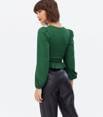 Dark Green Ribbed Frill Ruched Long 