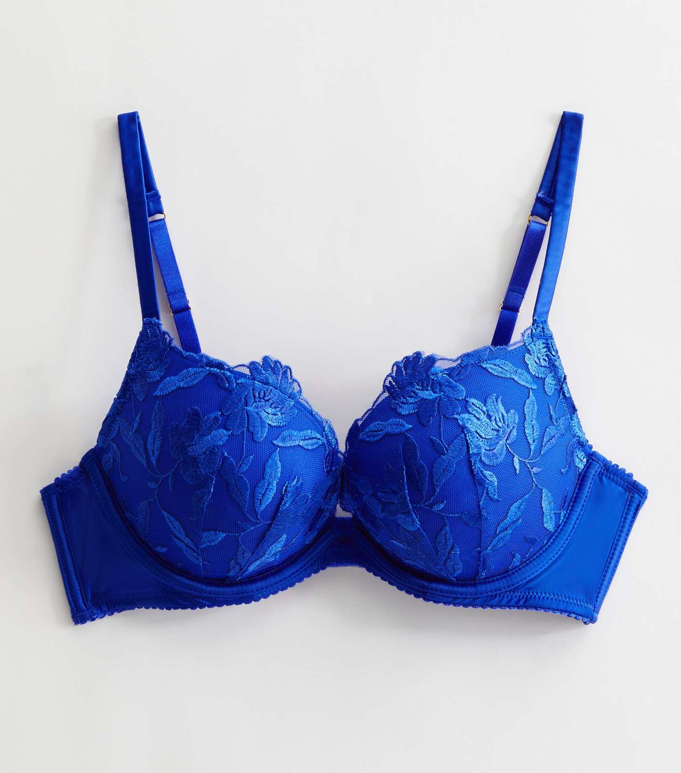 Bright Blue Floral Embroidered Push Up Bra Image 5