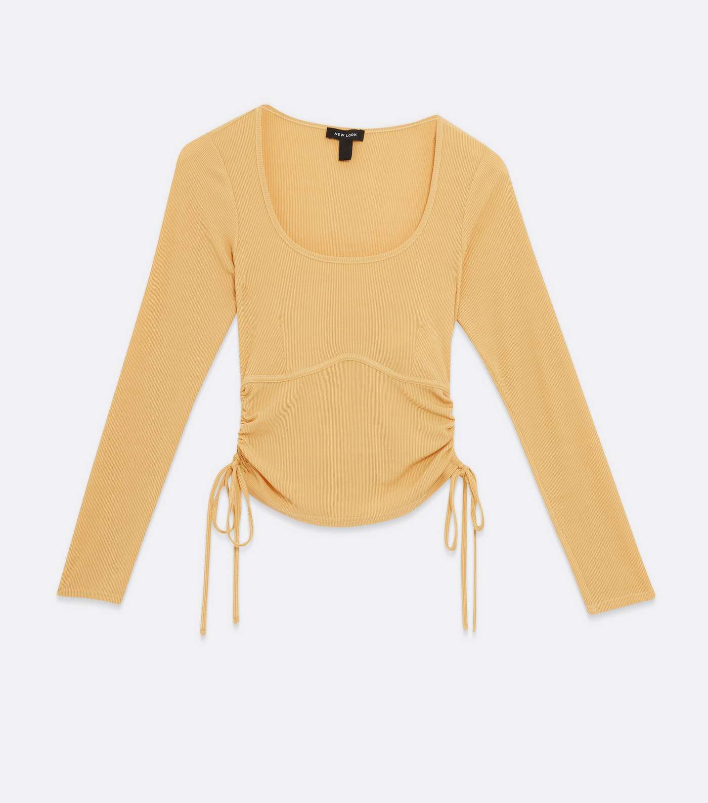 Yellow Ribbed Ruched Tie Side Scoop Neck Top Image 5