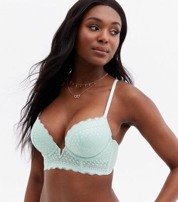 Mint Green Linear Lace Underwired Plunge Bra New Look