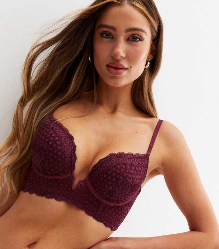 New Look lace push up bra in burgundy