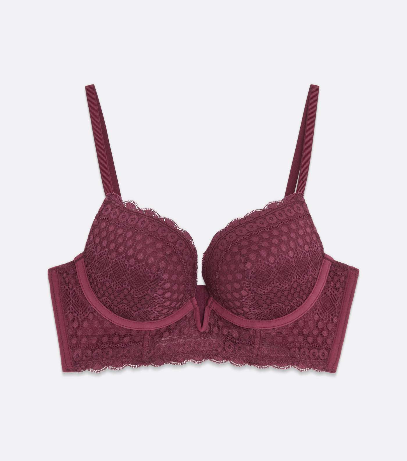 Burgundy Linear Lace Underwired Plunge Bra Image 5