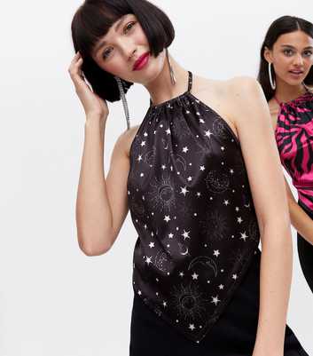Black Satin Mystic Hanky Hem Halter Cami