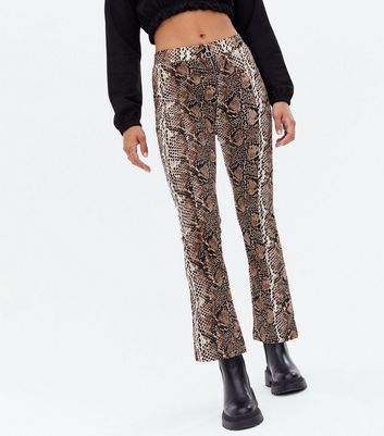 Pink Vanilla Brown Snake Print Flared Zip Trousers | New Look