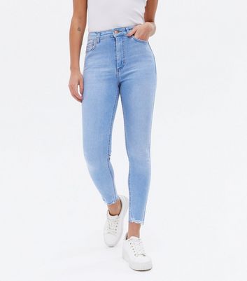 Click to view product details and reviews for Bright Blue Raw Hem High Waist Ashleigh Skinny Jeans New Look.