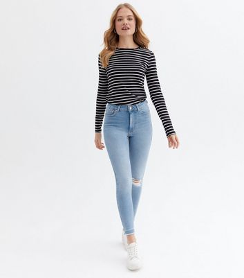 Click to view product details and reviews for Blue Ripped High Waist Ashleigh Skinny Jeans New Look.