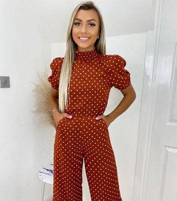 Rust polka sales dot jumpsuit