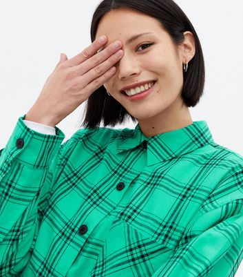 Damen Bekleidung Green Check Long Sleeve Overshirt