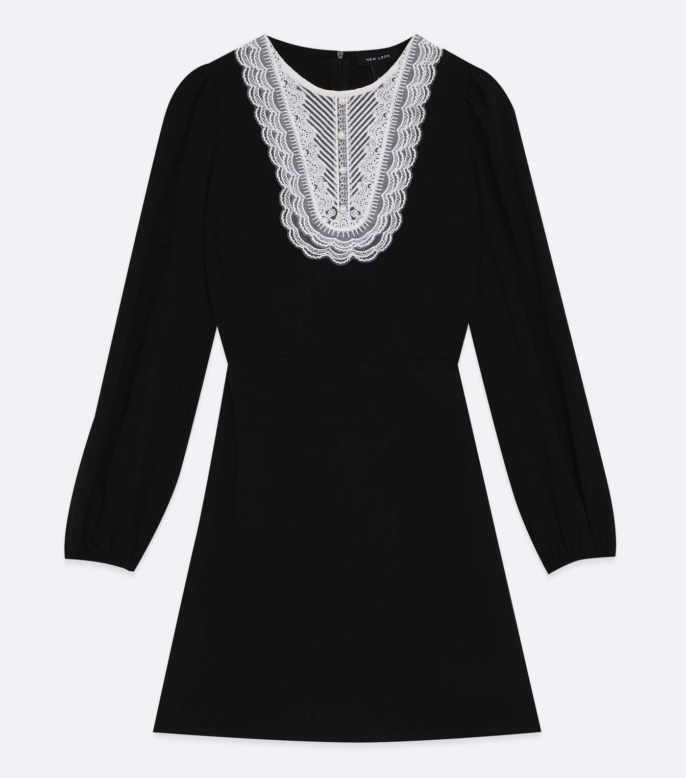 Black Broderie Long Sleeve Mini Tea Dress Image 5