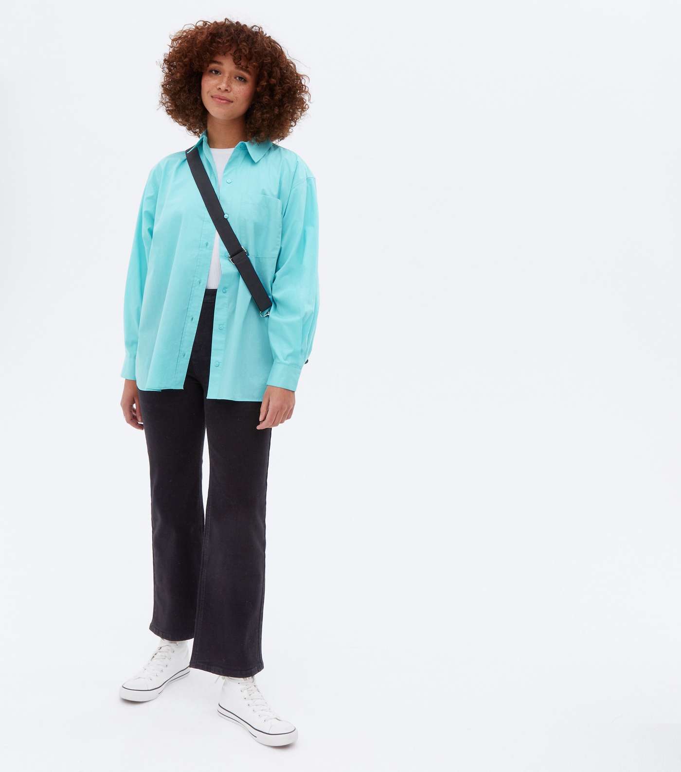 Turquoise Long Puff Sleeve Shirt Image 2