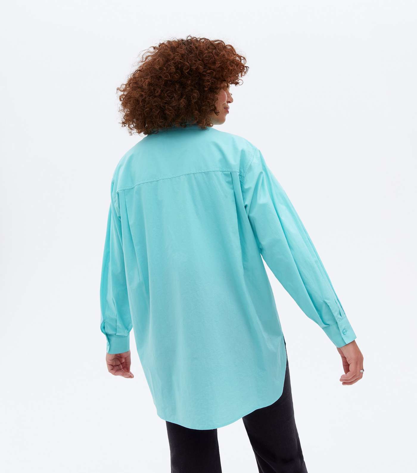 Turquoise Long Puff Sleeve Shirt Image 4