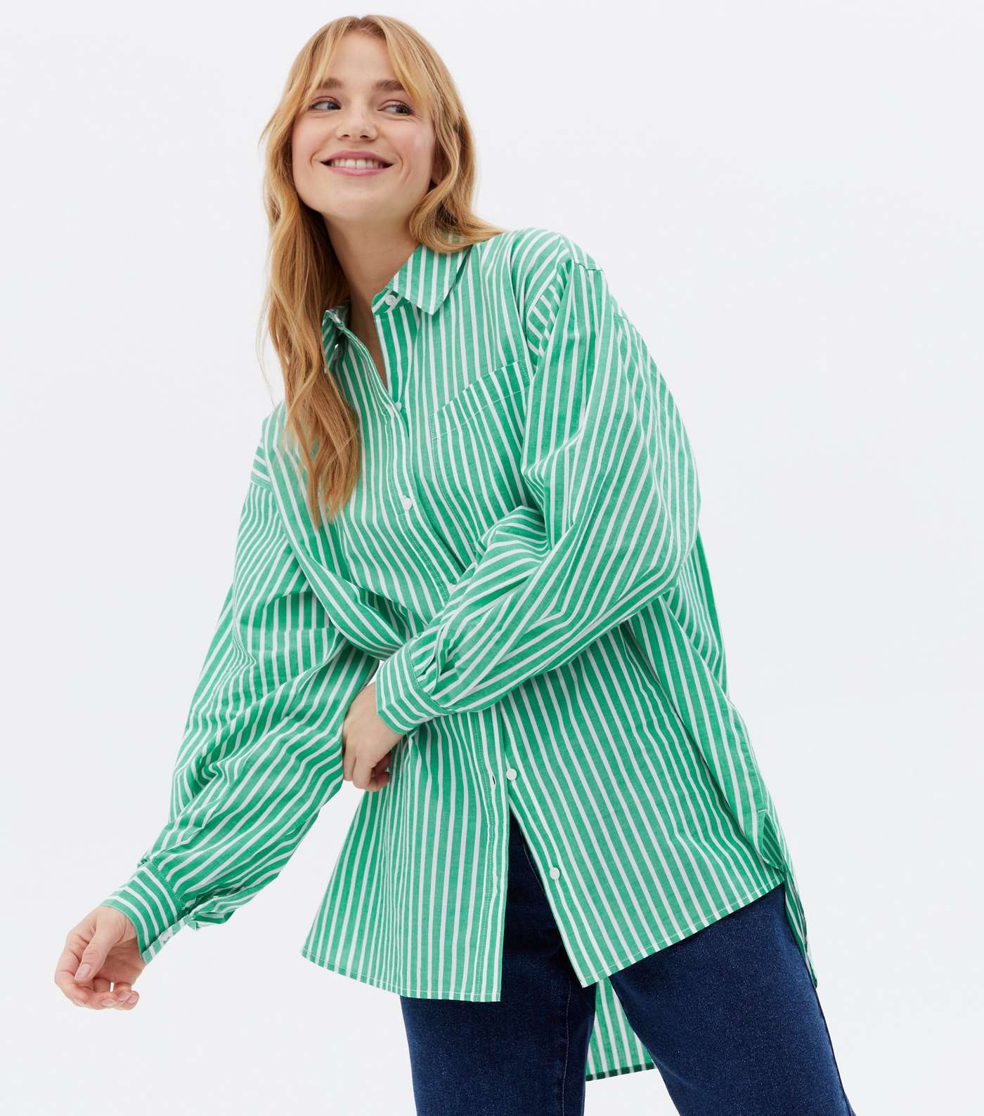 Green Stripe Poplin Long Sleeve Shirt Image 2