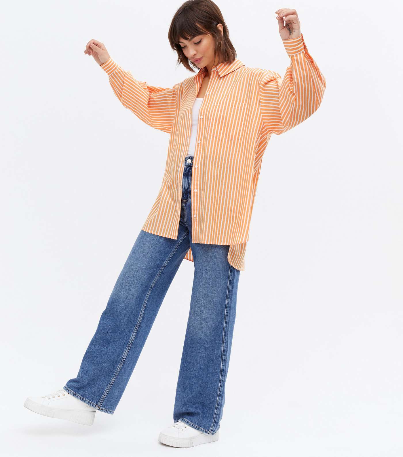Orange Stripe Poplin Long Sleeve Shirt Image 2