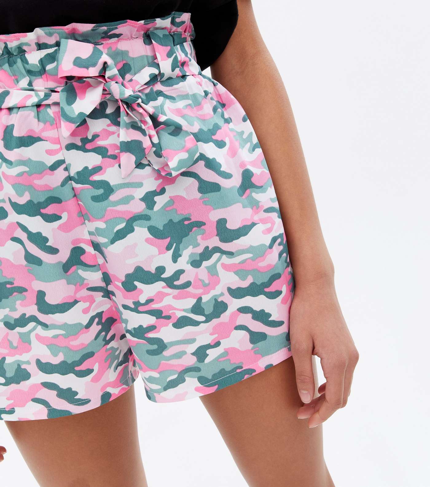 Girls Pink Camo Tie Waist Beach Shorts Image 3