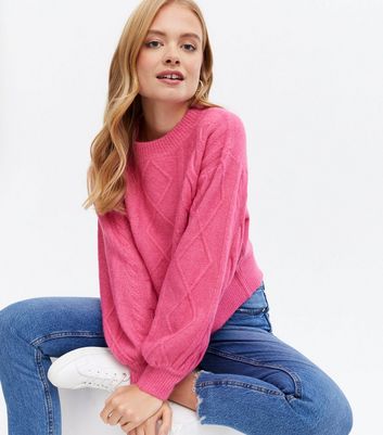 Sunshine Soul Bright Pink Cable Knit 