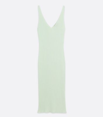 Sunshine Soul Women's Mint Green Ribbed Knit V Neck Midi Bodycon Dress New Look - L/XL
