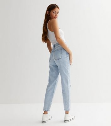 mom jeans ripped light wash