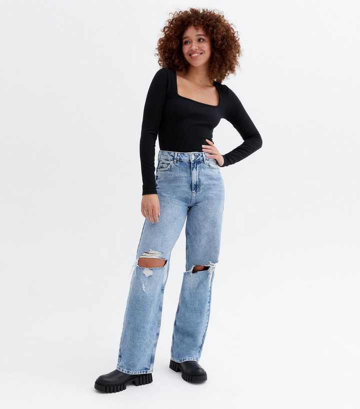 Blue Ripped Knee High Waist Sinead Baggy Fit Jeans | New