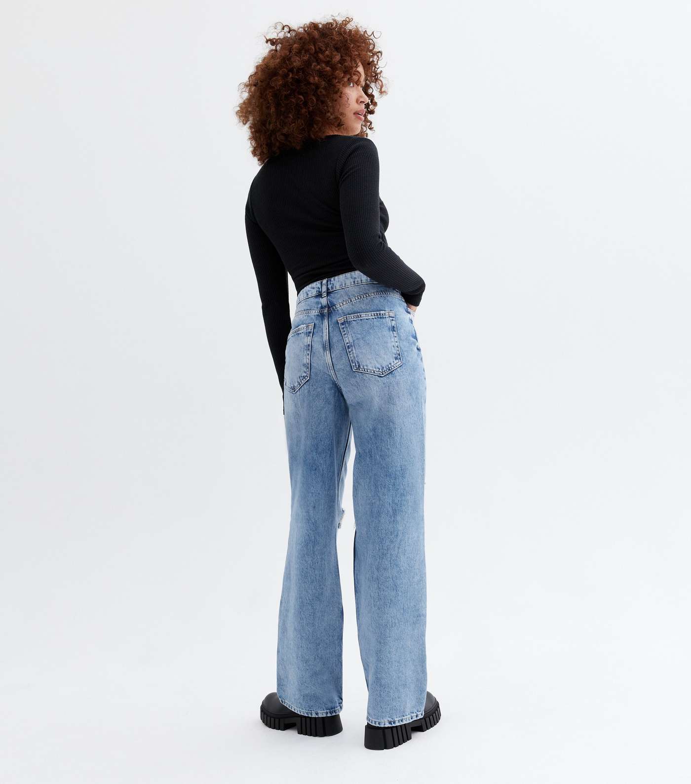 Blue Ripped Knee High Waist Sinead Baggy Fit Jeans Image 4