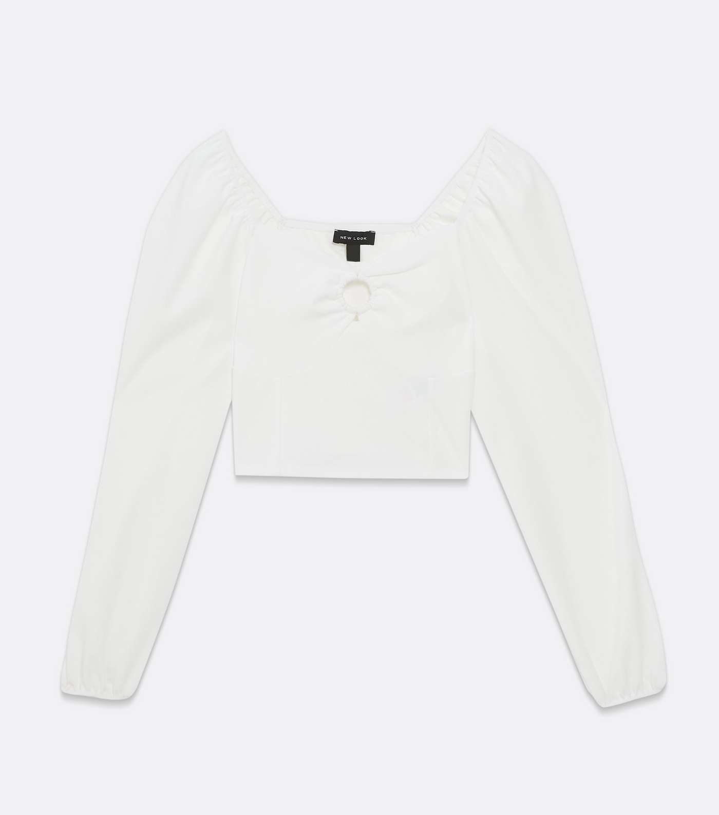 Off White Ring Front Puff Sleeve Blouse Image 5