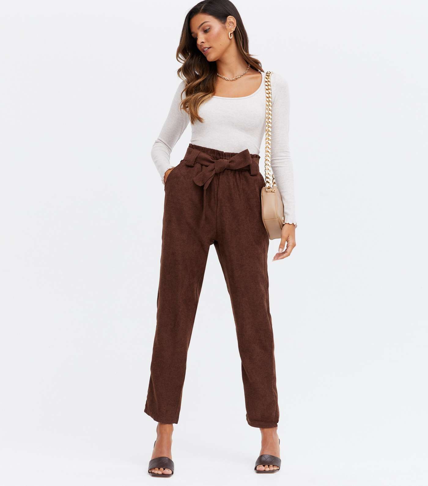Blue Vanilla Dark Brown Cord Belted Trousers